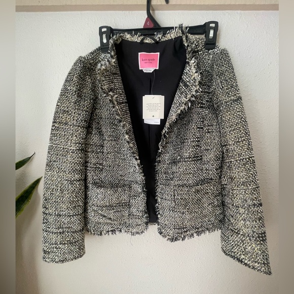 Kate Spade Party Tweed Metallic Sparkle Blazer Jacket Open Front Size 4 New Tags - Picture 2 of 11